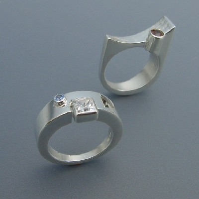 Zilveren ring met zirkonia en aquamarijn, zilveren ring met topaas.